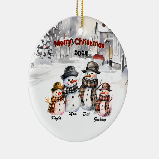 Familie Sneeuwman Gepersonaliseerde Kerst Ornament (Rechts)