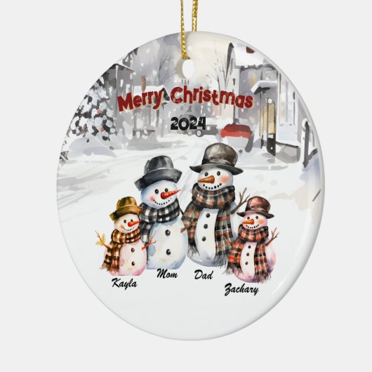 Familie Sneeuwman Gepersonaliseerde Kerst Ornament (Links)