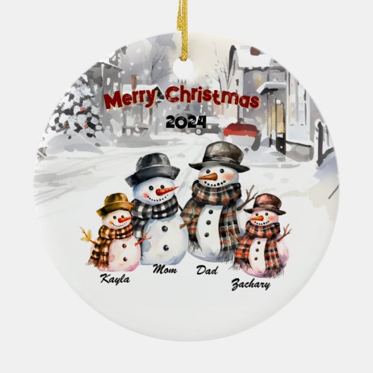 Familie Sneeuwman Gepersonaliseerde Kerst Ornament (Achterkant)