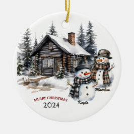 Familie Sneeuwman Gepersonaliseerde Kerst Ornament