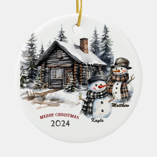 Familie Sneeuwman Gepersonaliseerde Kerst Ornament (Voorkant)