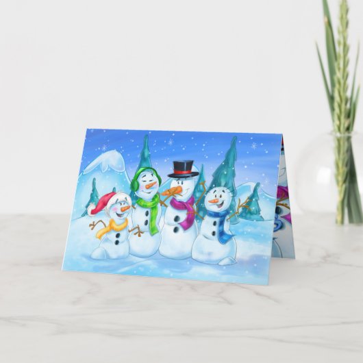 Familie sneeuwpoppen kaarten (Voorkant)
