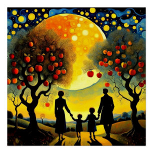 Familie staart naar de nachtelijke hemel perfect poster