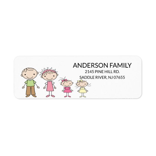 Familie Stick Mensen retourneren adreslabels Etiket (Voorkant)