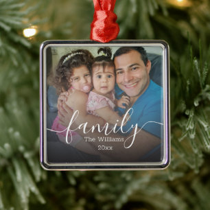 Familie, stijlvol script Minimale vervaagde foto Metalen Ornament