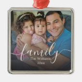 Familie, stijlvol script Minimale vervaagde foto Metalen Ornament (Voorkant)