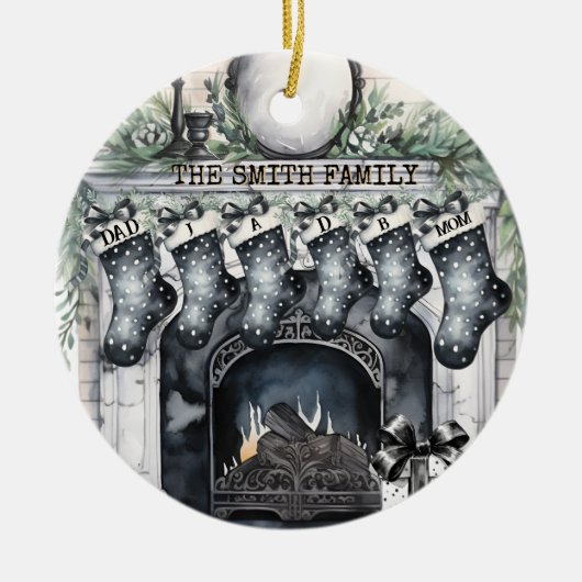 Familie Stocking Gepersonaliseerde Kerst Ornament (Voorkant)