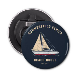 Familie Strandhuis Nautische Zeilboot Custom Button Flesopener
