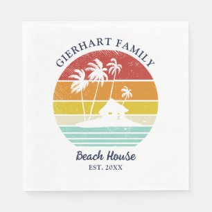 Familie Strandhuis Palmboom Retro Papier Servet