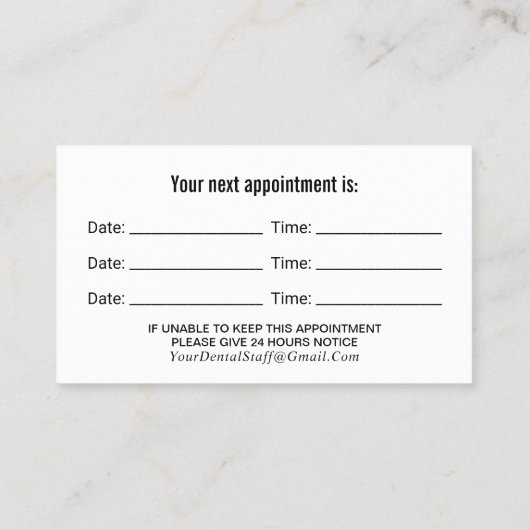 Familie Tandarts Plain Zwart Tandheelkundige Afspr Afsprakenkaartje (Achterkant)