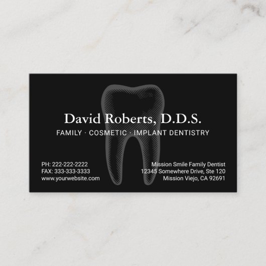 Familie Tandarts Plain Zwart Tandheelkundige Afspr Afsprakenkaartje (Voorkant)