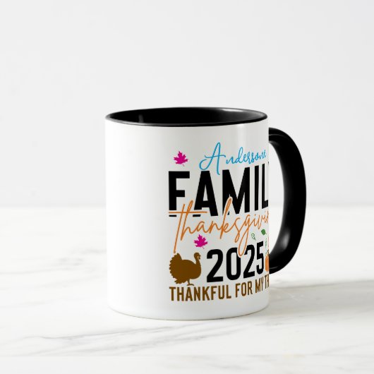 Familie Thanksgiving 2025 | Bewerkbaar Turkije Mok (Voorkant rechts)