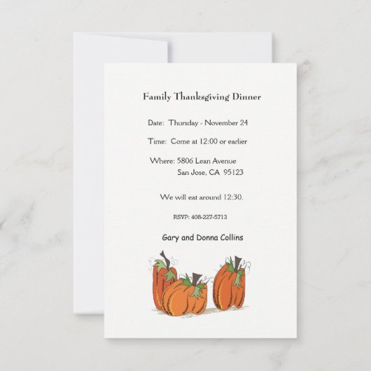 Familie Thanksgiving Binnenuitnodiging Kaart (Achterkant)