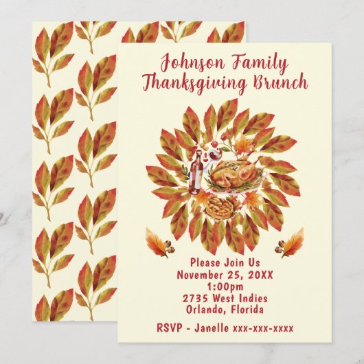 Familie Thanksgiving Brunch Kaart (Voorkant / Achterkant)