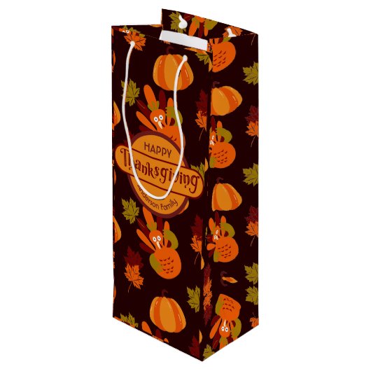 Familie Thanksgiving Turkije herfst lekt pompoen Wijn Cadeautas (Achterkant Gekanteld)