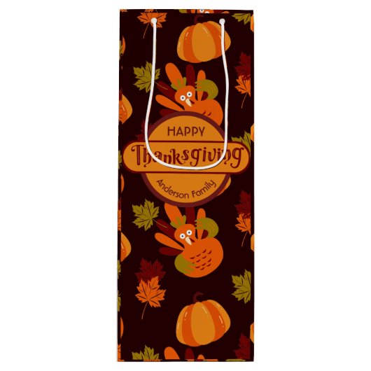 Familie Thanksgiving Turkije herfst lekt pompoen Wijn Cadeautas (Voorkant)