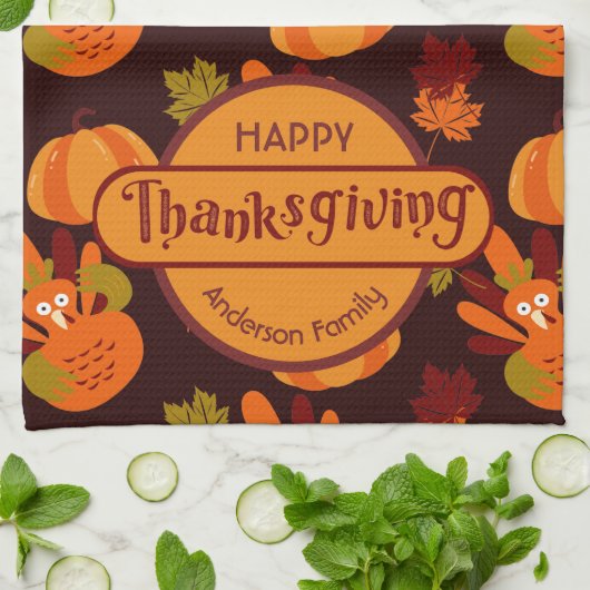 Familie Thanksgiving Turkije - herfst Theedoek (Gevouwen)