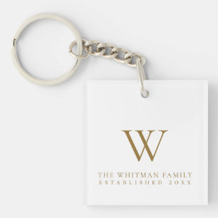 Familie Thuis Monogram Goud Wit Sleutelhanger