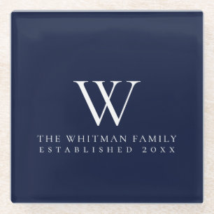 Familie Thuis Monogram Navy Glazen Onderzetter