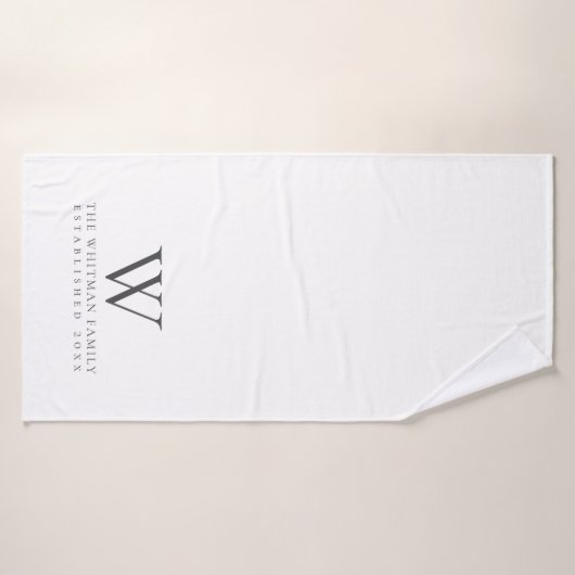 Familie Thuismonogram Witte houtskool Badhanddoek (Badhanddoek)