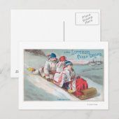 Familie Tobogganing en gebruik van drooggekookte h Briefkaart (Voorkant / Achterkant)