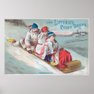 Familie Tobogganing en gebruik van drooggekookte h Poster