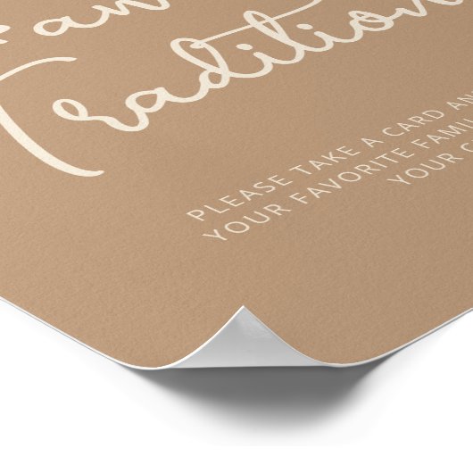 Familie Tradities Beige Beer Baby shower Sign Poster (Hoek)