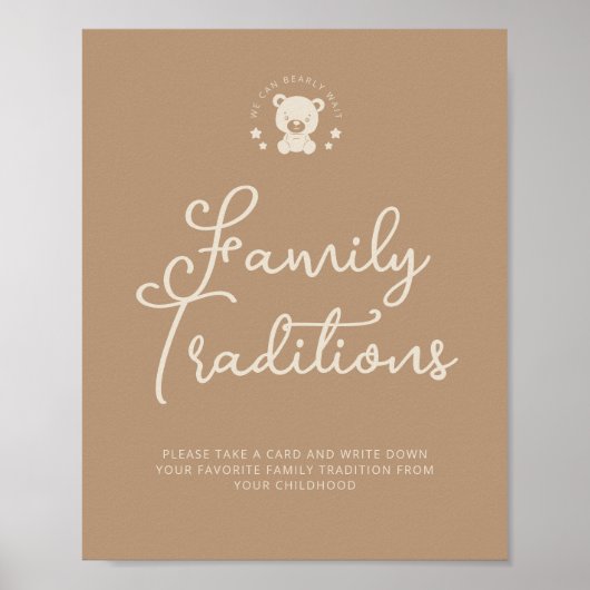 Familie Tradities Beige Beer Baby shower Sign Poster (Voorkant)