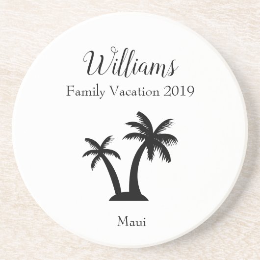 Familie Tropische Vacking Palm Tree Keepomwille Zandsteen Onderzetter (Voorkant)