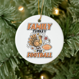Familie Turkije Pie Football Leaf Herfst Thanksgiv Keramisch Ornament