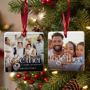 Familie Twee Foto Kerstmis Keramisch Ornament