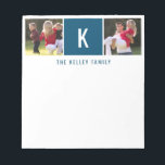 Familie Twee Foto Persoonlijk Blauw Notitieblok<br><div class="desc">Voeg uw favoriete foto's,  initiaal en tekst toe gebruikend de vorm van de sjabloon. Kies "pas verder aan"om de foto's te bewegen zoals nodig of de doopvont te veranderen.</div>