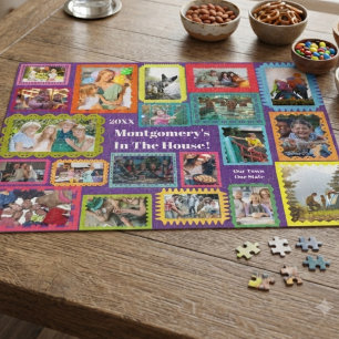 Familie Typografie met 20 foto's als aandenken Legpuzzel