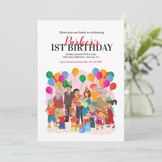 Familie uitnodiging op feestdag (Staand voorkant)