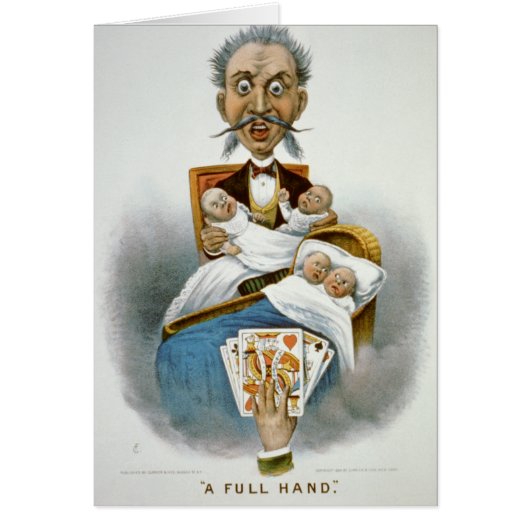  familie, vader met baby's en pokerhand (Voorkant)