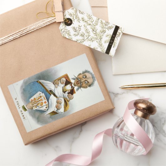  familie, vader met baby's en pokerhand rechthoekige sticker (Geschenken)