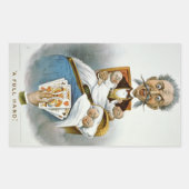  familie, vader met baby's en pokerhand rechthoekige sticker (Voorkant)