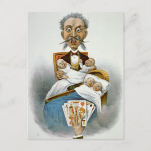  familie, vader met Quadruplet baby's Briefkaart