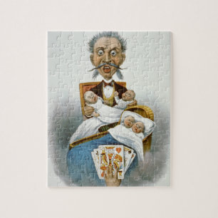 familie, vader met Quadruplet baby's Legpuzzel