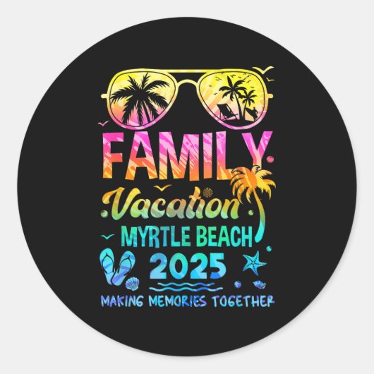 Familie Vakantie 2025 Myrtle Beach Matching Memori Ronde Sticker (Voorkant)