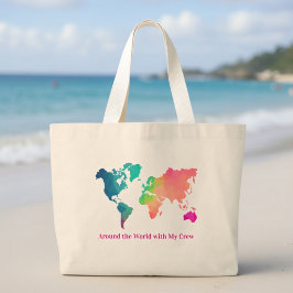 Familie Vakantie Aangepaste Kleurrijke Wereldkaart Grote Tote Bag
