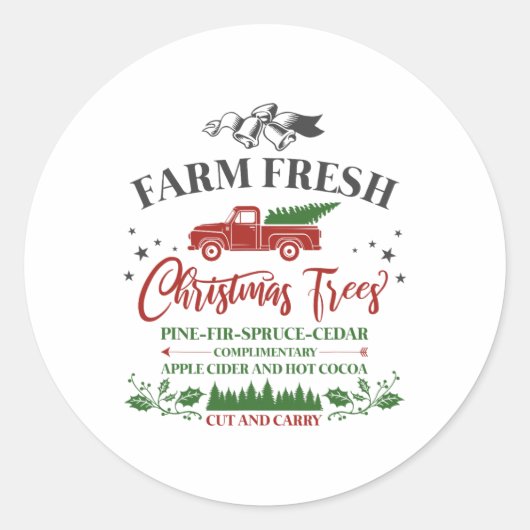 Familie Vakantie  Boerderij Verse Kerstbomen Ronde Sticker (Voorkant)