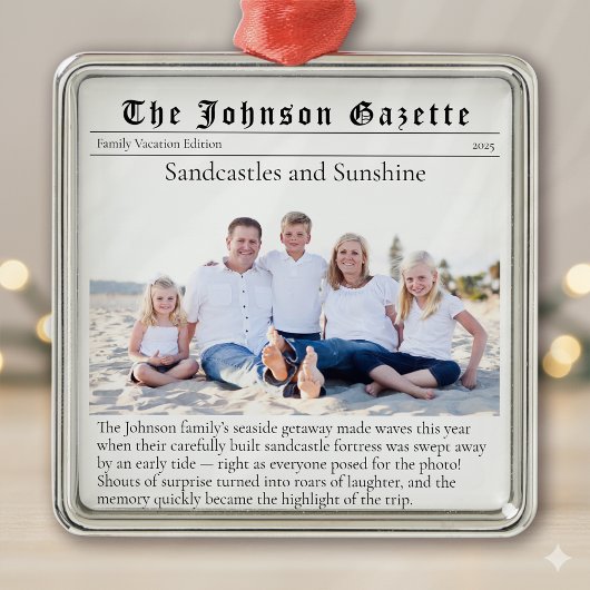 Familie Vakantie Foto Keepsake Krant Metalen Ornament