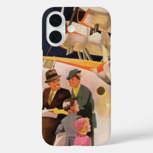 Familie vakantie in vintage stijl met watervliegtu iPhone 16 hoesje