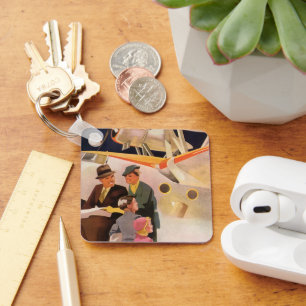 Familie vakantie in vintage stijl met watervliegtu sleutelhanger