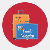 Familie vakantie, koffers klaar, ronde sticker (Voorkant)