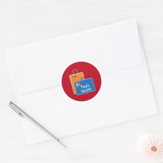 Familie vakantie, koffers klaar, ronde sticker (Envelop)