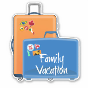 Familie vakantie, koffers klaar, sticker