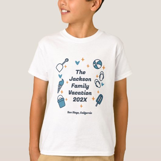 Familie Vakantie Leuke Strand Doodle Matching Cust T-shirt (Voorkant)