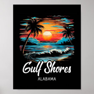 Familie Vakantie Retro Sunset Alabama Gulf Shores Poster